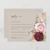 Roze & Gele Waterverf Bloemen Bruiloft RSVP Briefkaart (Voorkant / Achterkant)