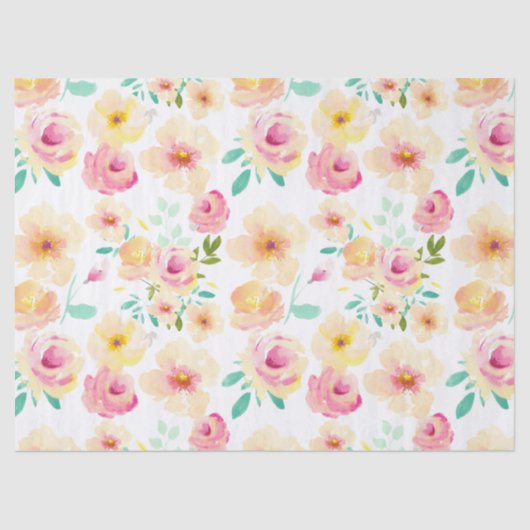  roze gele Waterverf bloemen Tissuepapier (Voorkant)