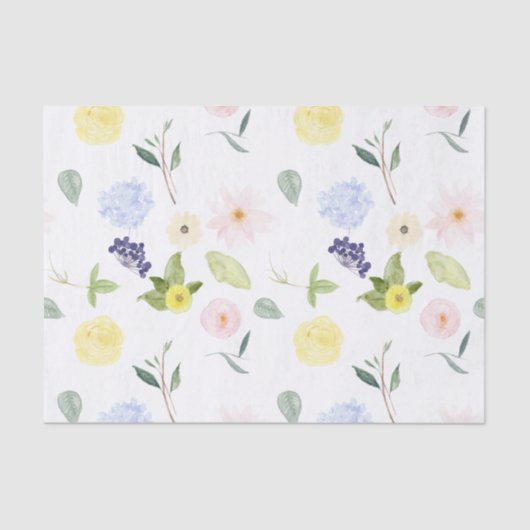 Roze gele Waterverf Floral Tissuepapier (Voorkant)