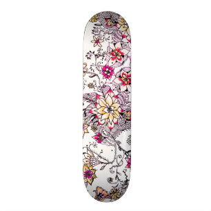 Roze gele waterverf hand geschilderd floreel skateboard