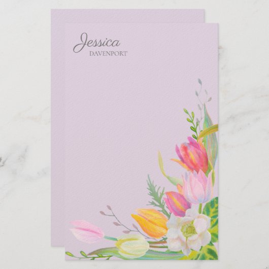 Roze gele Waterverf Tulps Springtime Flowers Briefpapier (Voorkant / Achterkant)