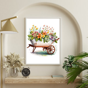 Roze Gele Witte Tuinbloemen in Wielvat Poster