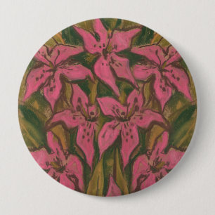 Roze gelilies, pastelschilderingen, bloemen, bloem ronde button 4,0 cm