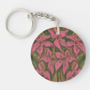 Roze gelilies, pastelschilderingen, bloemen, bloem sleutelhanger