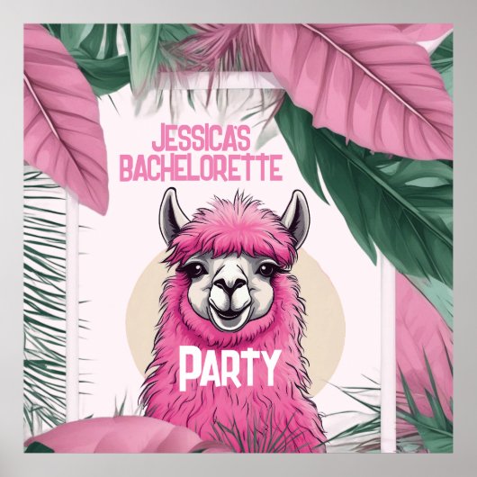 Roze Gelukkig Lachende Lama Bachelorette Poster (Voorkant)