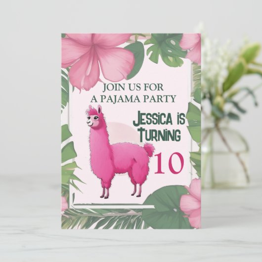 Roze Gelukkig Lachende Pyjama Lama Kaart (Staand voorkant)