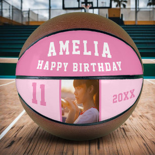 Roze Gelukkig Verjaardag Meisje Foto Basketbal