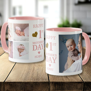 Roze Gelukkige Eerste Moederdag Mamma 5 Foto Mok
