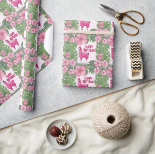 Roze Gelukkige Glimlachende Lama Cadeaupapier