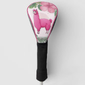 Roze Gelukkige Glimlachende Lama Golfheadcover (Voorkant)