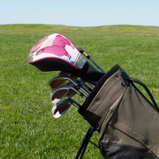 Roze Gelukkige Glimlachende Lama Golfheadcover (Insitu)