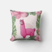 Roze Gelukkige Glimlachende Lama Kussen (Voorkant)
