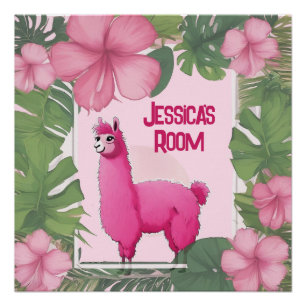 Roze Gelukkige Glimlachende Lama Perfect Poster