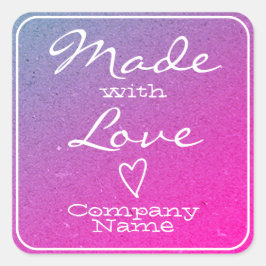 Roze gemaakt met liefdeslabels Kraft Paper Heart Vierkante Sticker