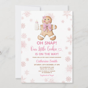 Roze Gengelspeculaas Kerst Baby Shower Sneeuwvlokk Kaart