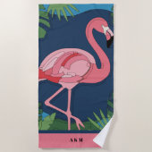 Roze Geo Flamingo met Naam Strandlaken (Voorkant)