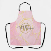 Roze Geode Agat Gouden Initialen Script Naam Schort (Voorkant)