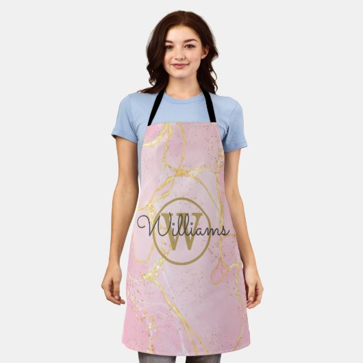Roze Geode Agate Gold Monogram Manuscript Schort (Gedragen)