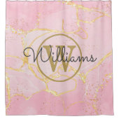 Roze Geode Agate Gouden Monogram Schrift Naam Douchegordijn (Voorkant)