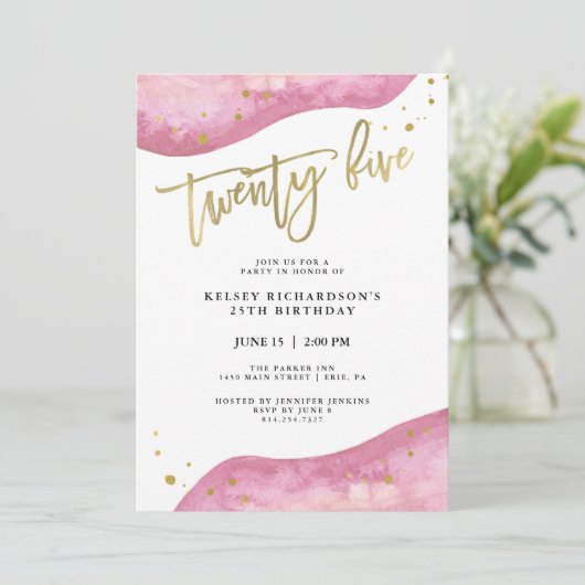 Roze Geode en Faux Gold Kijk | 25e verjaardag Kaart (Staand voorkant)