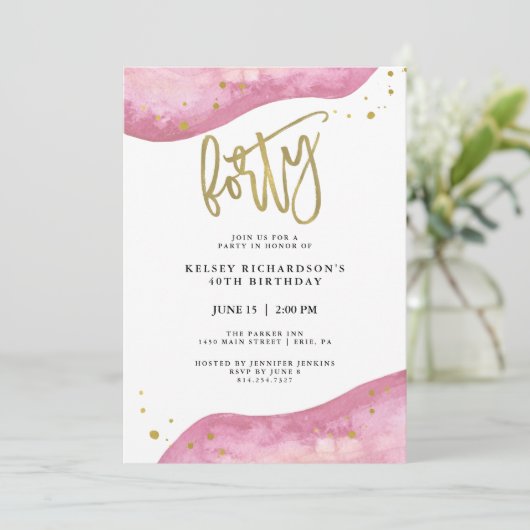 Roze Geode en Faux Gold Kijk | 40e verjaardag Kaart (Staand voorkant)