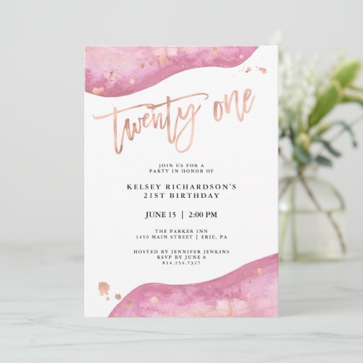 Roze Geode en Nep Roze Gouden Uiterlijk | 21e Verj Kaart (Staand voorkant)