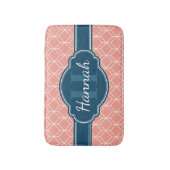 Roze Geometric Diamond Pattern Blue Monogram Badmat (Voorkant Verticaal)