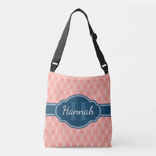 Roze Geometric Diamond Pattern Blue Monogram Crossbody Tas (Voorkant)