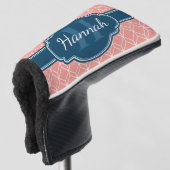Roze Geometric Diamond Pattern Blue Monogram Golfheadcover (3/4 voorkant)