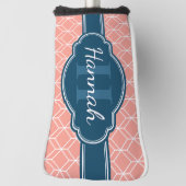 Roze Geometric Diamond Pattern Blue Monogram Golfheadcover (Draai 90)
