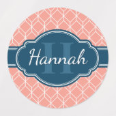 Roze Geometric Diamond Pattern Blue Monogram Labels (Design 2)