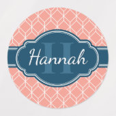 Roze Geometric Diamond Pattern Blue Monogram Labels (Design 1)