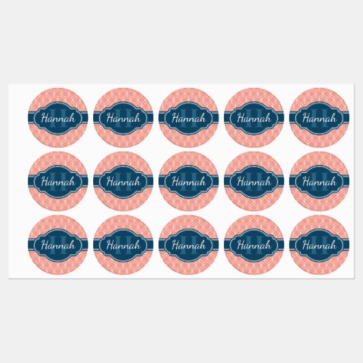 Roze Geometric Diamond Pattern Blue Monogram Labels (Vel)