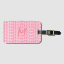 Roze Geometric Patterned Monogram Bagagelabel