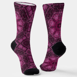 Roze geometrisch patroon met bloemige mandala-gloe sokken