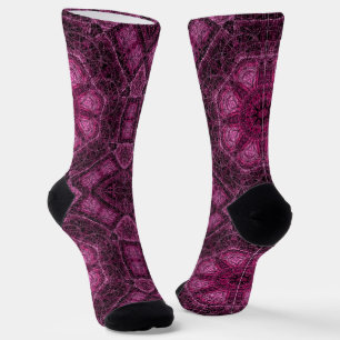 Roze geometrisch patroon met bloemige mandala-gloe sokken