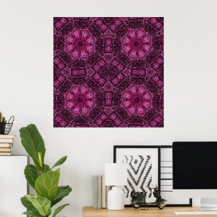 Roze geometrisch patroon met bloemrijke mandala-gl poster