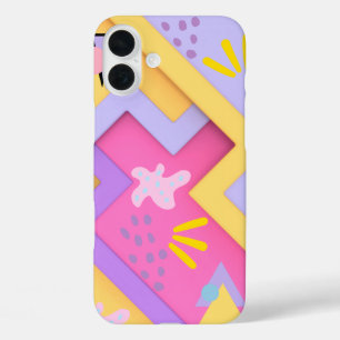 Roze Geometrisch patroon trendy midden eeuw modern iPhone 16 Plus Hoesje