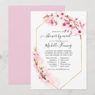 Roze geometrische bloem lente baby shower per post kaart