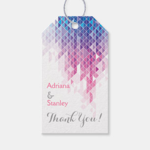 Roze geometrische driehoeken moderne bruiloft Dank Cadeaulabel