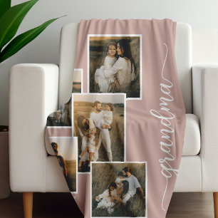 Roze Gepersonaliseerd Oma Grandkid 5 Fotocollage Fleece Deken