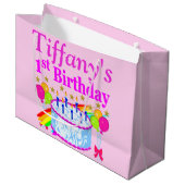 ROZE GEPERSONALISEERDE 1E VERJAARDAG CAKE CAKE CAD GROOT CADEAUZAKJE (Voorkant Gekanteld)