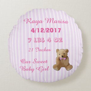 Roze, gepersonaliseerde Baby Girl Pillow Rond Kussen