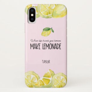 Roze gepersonaliseerde citroenen waterverf Quote iPhone X Hoesje