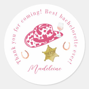 Roze gepersonaliseerde cowgirl hoed landelijke vri ronde sticker