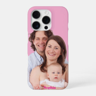 Roze Gepersonaliseerde Familie Foto met Aangepaste iPhone 16 Pro Hoesje