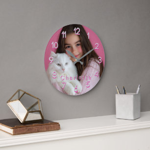 Roze Gepersonaliseerde Foto & Naam Grote Klok
