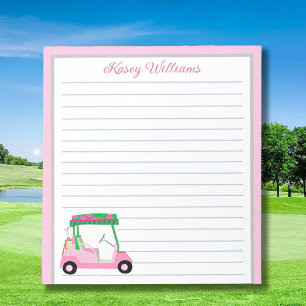 Roze Gepersonaliseerde Golf Winkelwagen Naam Lined Notitieblok
