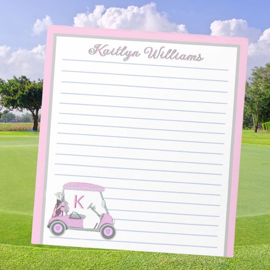 Roze Gepersonaliseerde Golf Winkelwagen Naam Lined Notitieblok