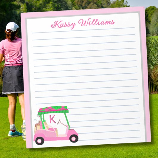 Roze Gepersonaliseerde Golf Winkelwagen Naam Lined Notitieblok